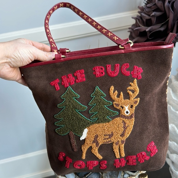 Isabella Fiore. Brown Suede and Red Leather Tote. Limited Edition. Rare find. - Picture 1 of 15